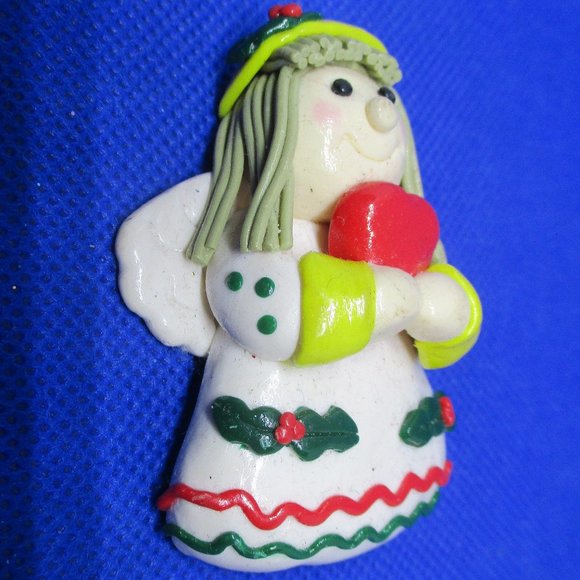 Polymer Clay 3 D Angel Brooch Artists Polymer Clay Christmas Angel Brooch - Picture 2 of 10